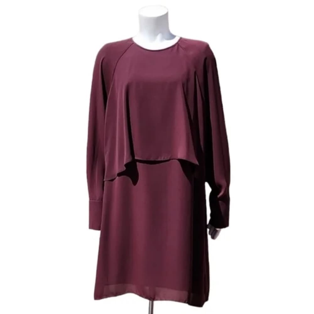 Who What Wear Burgundy Layered Long Sleeve Midi Dress Modest Size Small - Thumbnail 12