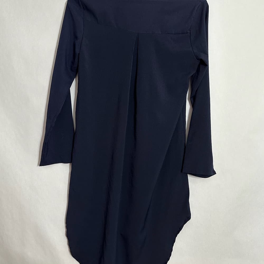 Navy Blue Long Sleeve V Neck Tunic Dress Blouse Size Medium Office Casual - Thumbnail 3