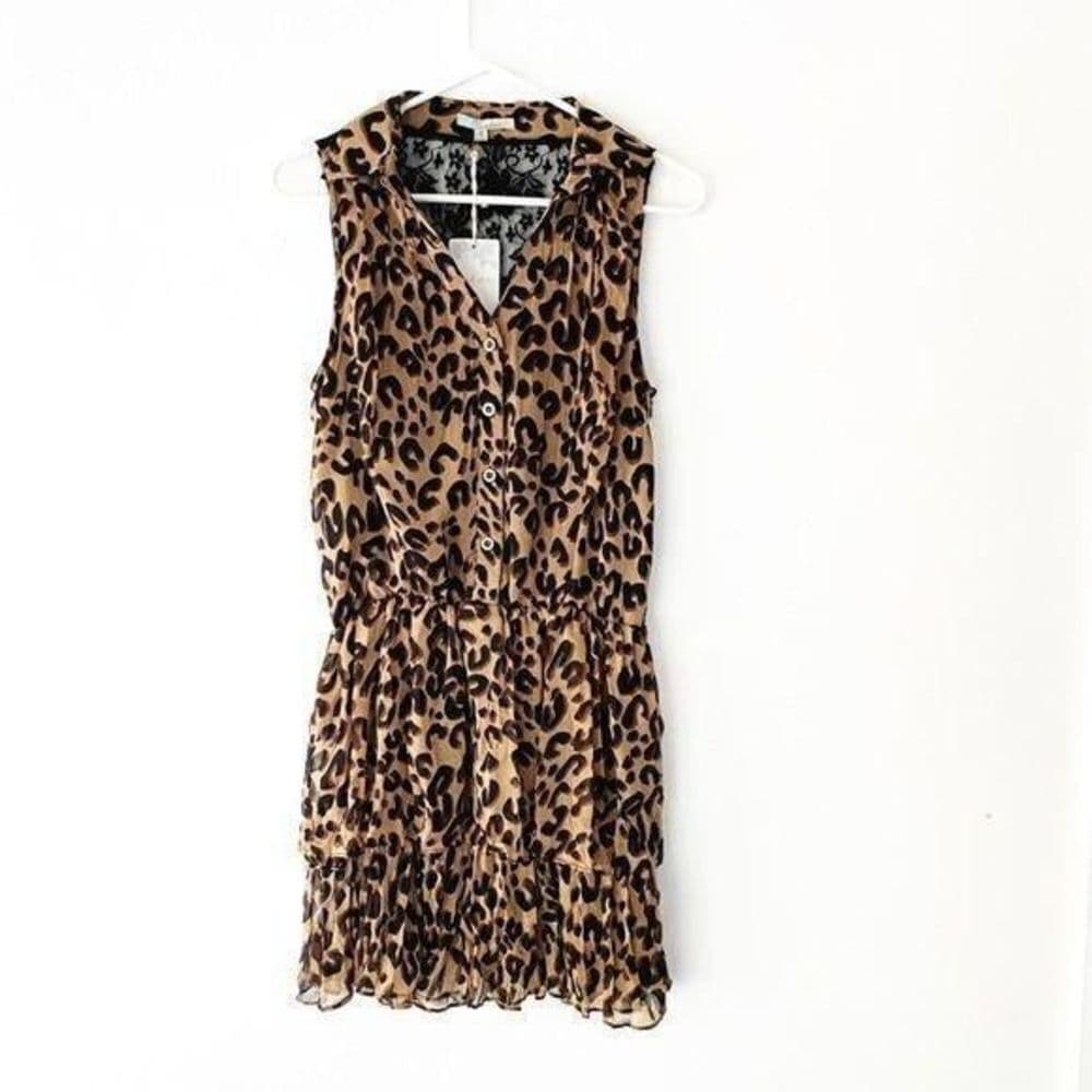 NWT Cecico Leopard Print Sleeveless Ruffle Dress Lace Back Panel Size Medium - Thumbnail 2