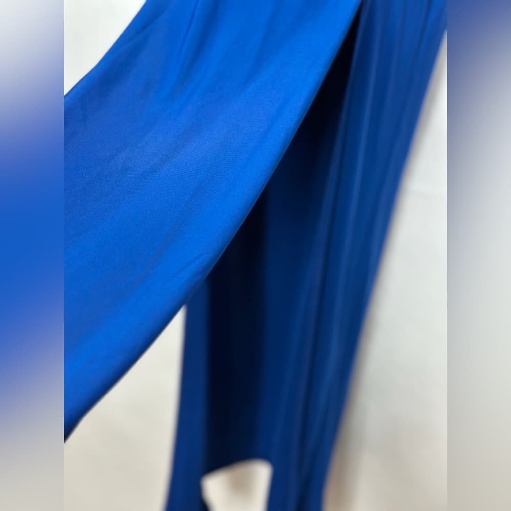J USA Blue Long Sleeve Keyhole Mock Neck Side Slit Maxi Dress Vintage Medium - Thumbnail 9