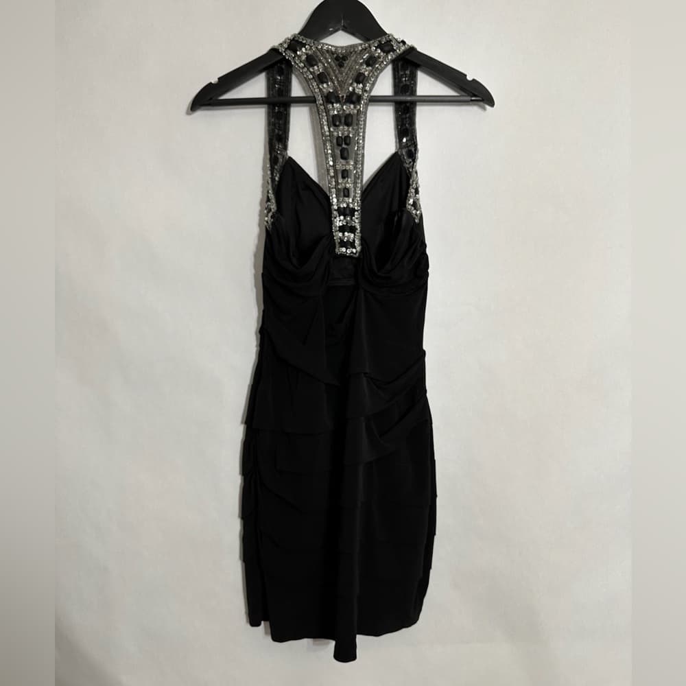 City Triangles Black Tiered Dress with Embellished Racerback Y2K Size Large - Thumbnail 3