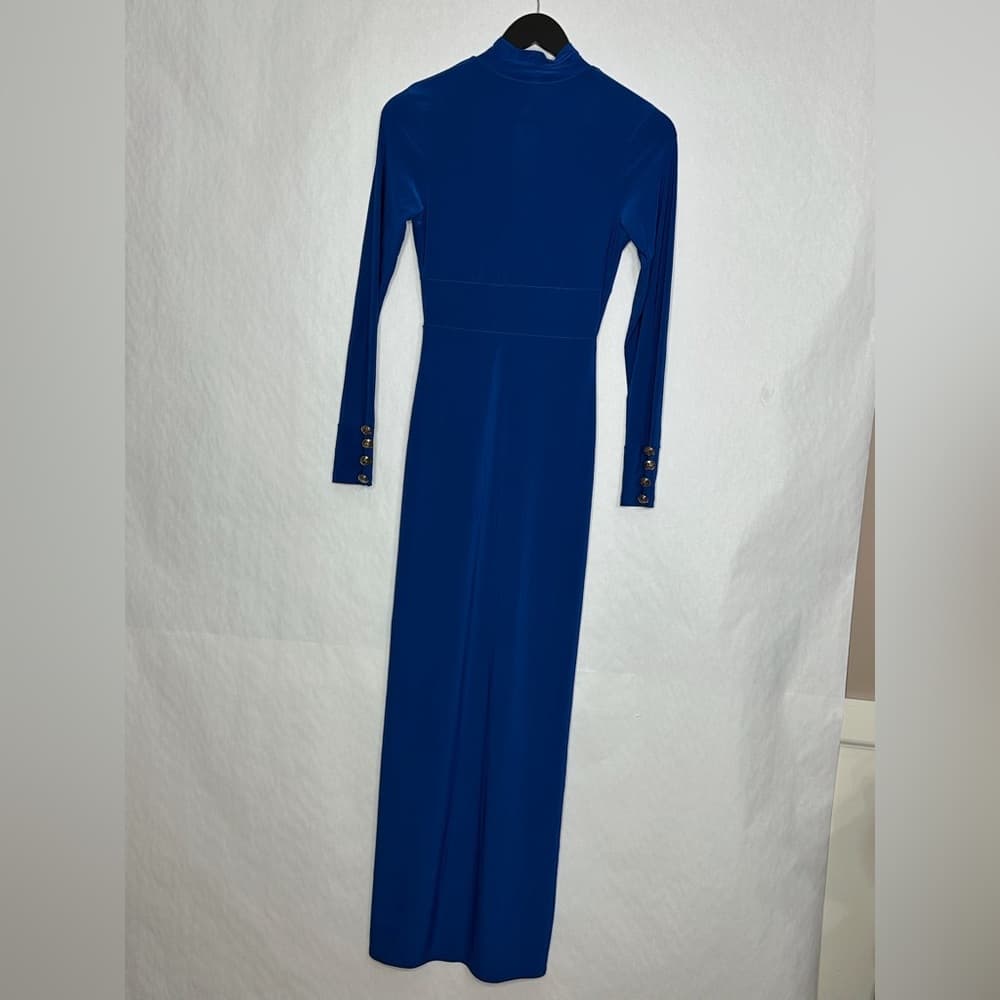 J USA Blue Long Sleeve Keyhole Mock Neck Side Slit Maxi Dress Vintage Medium - Thumbnail 6