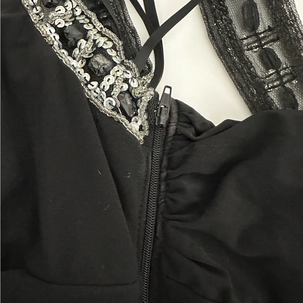 City Triangles Black Tiered Dress with Embellished Racerback Y2K Size Large - Thumbnail 6
