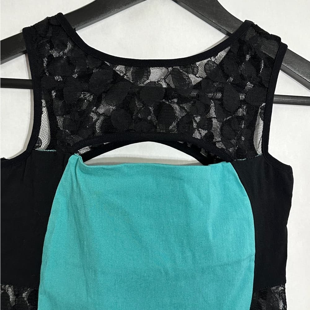 Poof Brand Black Teal Bodycon Dress Lace Detail Y2K Vintage Size Large Cocktail - Thumbnail 4