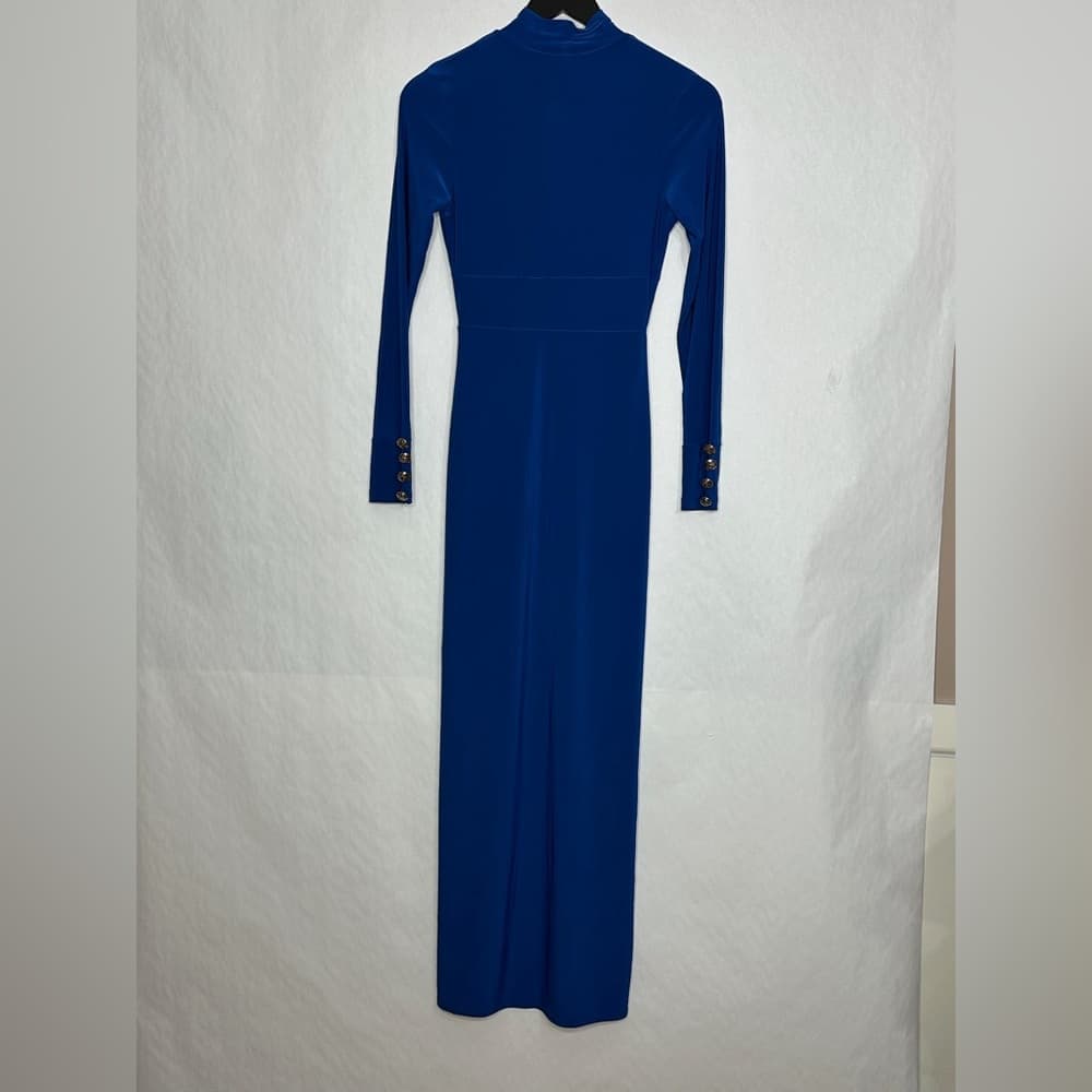 J USA Blue Long Sleeve Keyhole Mock Neck Side Slit Maxi Dress Vintage Medium - Thumbnail 10