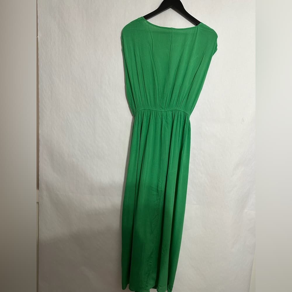Boutique Green Dress Deep V Tie Waist Flowy One Size Swim Coverup Resortwear - Thumbnail 3