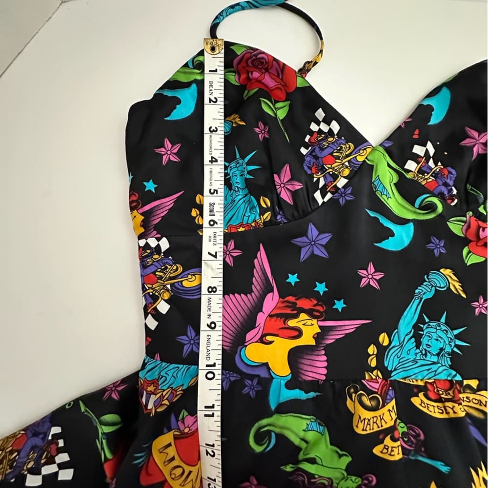 Betsey Johnson x Mark Mahoney Vintage Sailor Tattoo Print Silk Dress Y2K Size 10 - Thumbnail 9