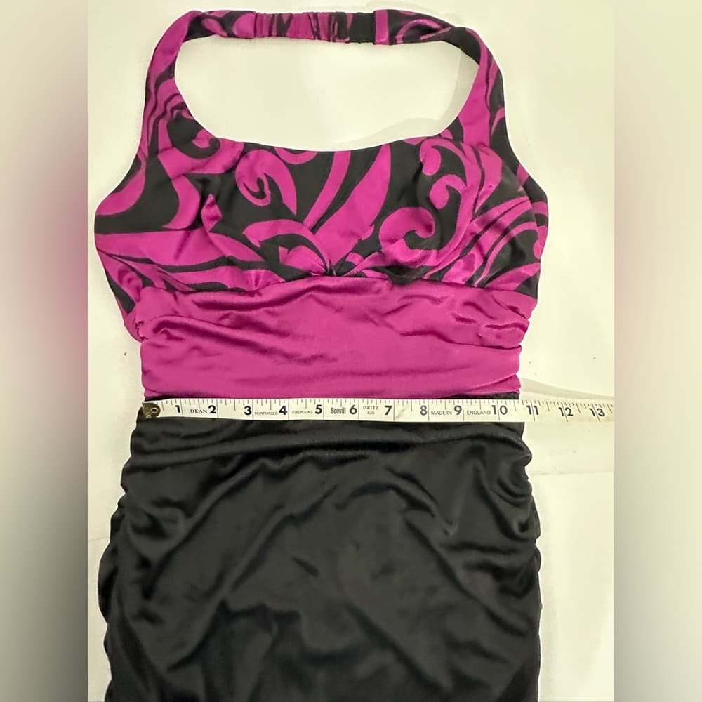 B. Darlin Purple & Black Halter Bodycon Dress Swirl Print XXS Juniors See Measur - Thumbnail 8