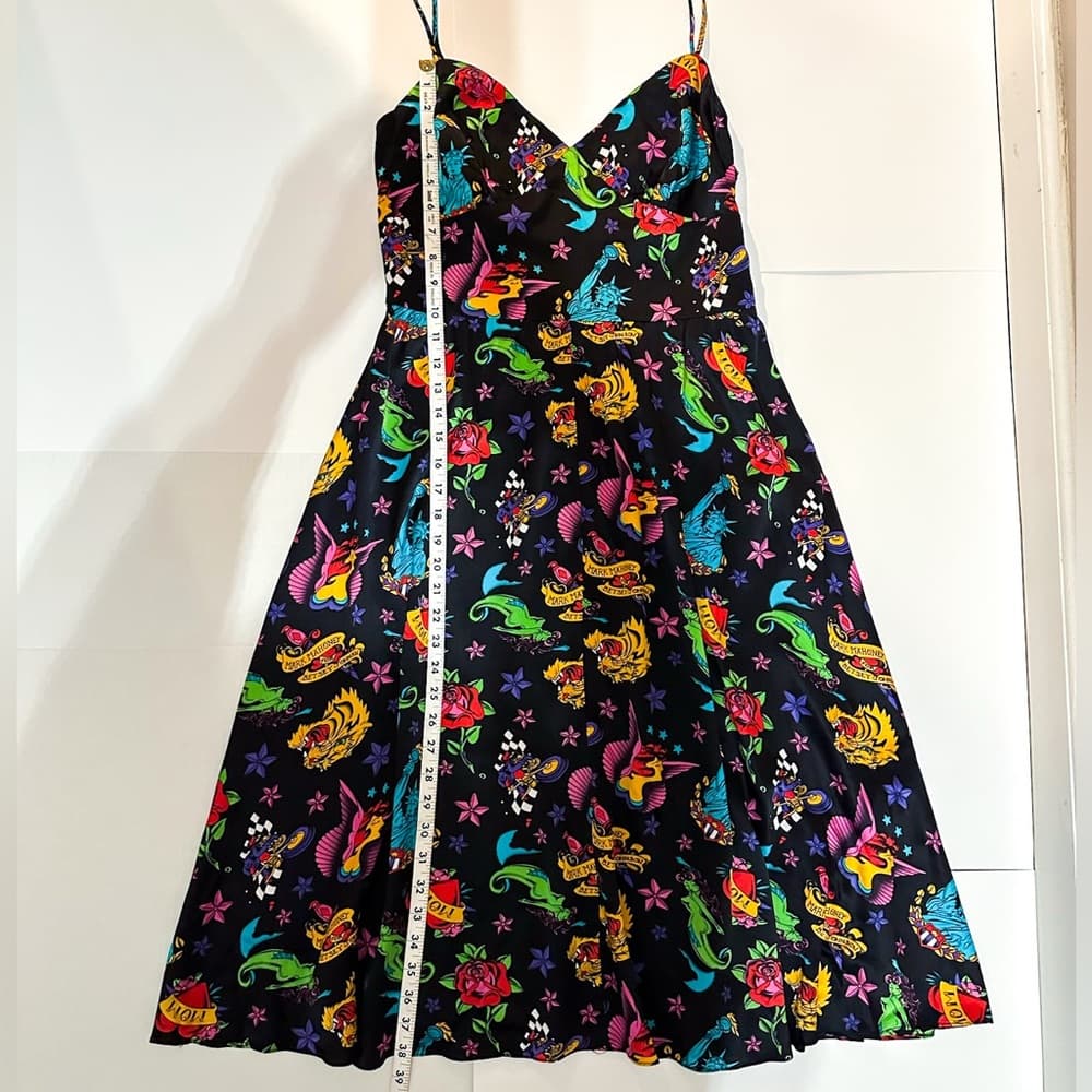 Betsey Johnson x Mark Mahoney Vintage Sailor Tattoo Print Silk Dress Y2K Size 10 - Thumbnail 5