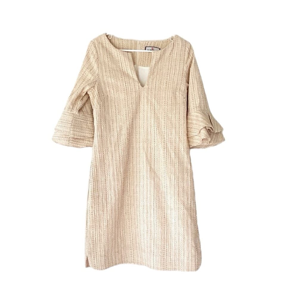CK Bradley "Hazel" Tweed V-Neck Shift Dress Gold Threading Medium Quiet Luxury - Thumbnail 4