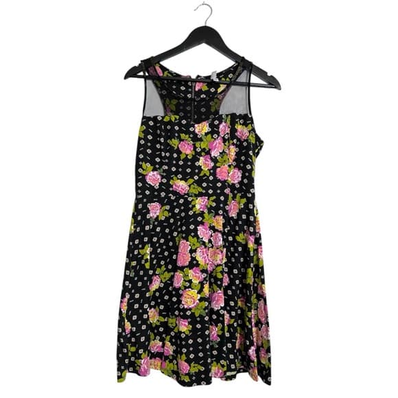 Xhilaration Black Floral Mesh Panel Fit Flare Dress Size Large Rocker Chic - Thumbnail 8