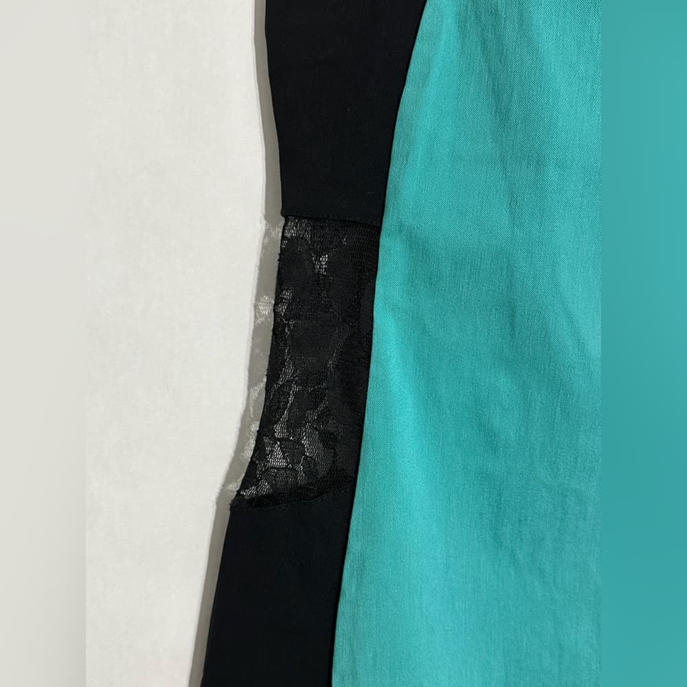 Poof Brand Black Teal Bodycon Dress Lace Detail Y2K Vintage Size Large Cocktail - Thumbnail 3