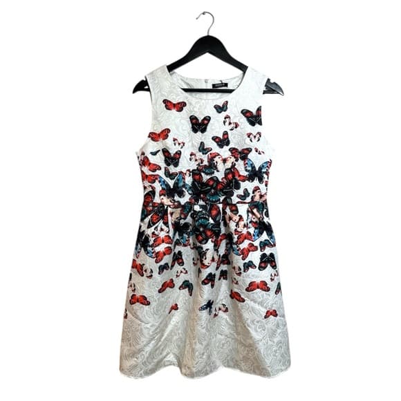 ACEVOG Butterfly Fit & Flare Textured White Dress Size Medium SEE NOTES - Thumbnail 13