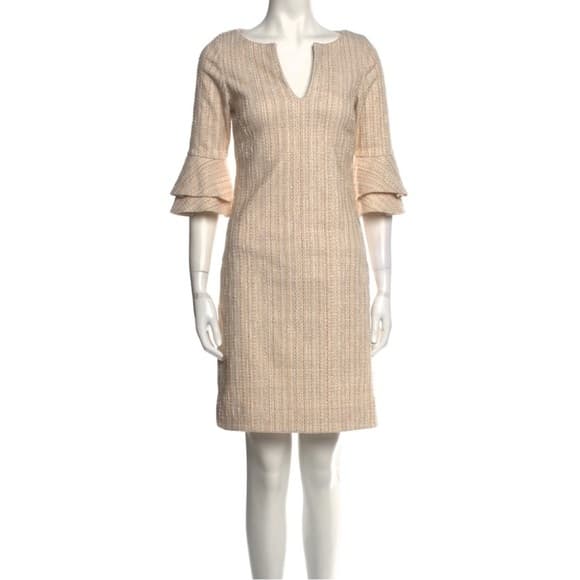 CK Bradley "Hazel" Tweed V-Neck Shift Dress Gold Threading Medium Quiet Luxury - Thumbnail 14