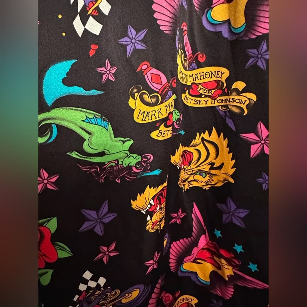 Betsey Johnson x Mark Mahoney Vintage Sailor Tattoo Print Silk Dress Y2K Size 10 - Thumbnail 14