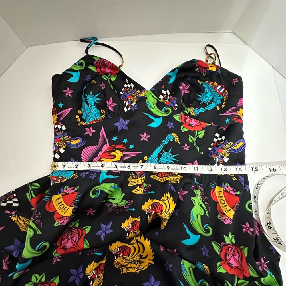 Betsey Johnson x Mark Mahoney Vintage Sailor Tattoo Print Silk Dress Y2K Size 10 - Thumbnail 11