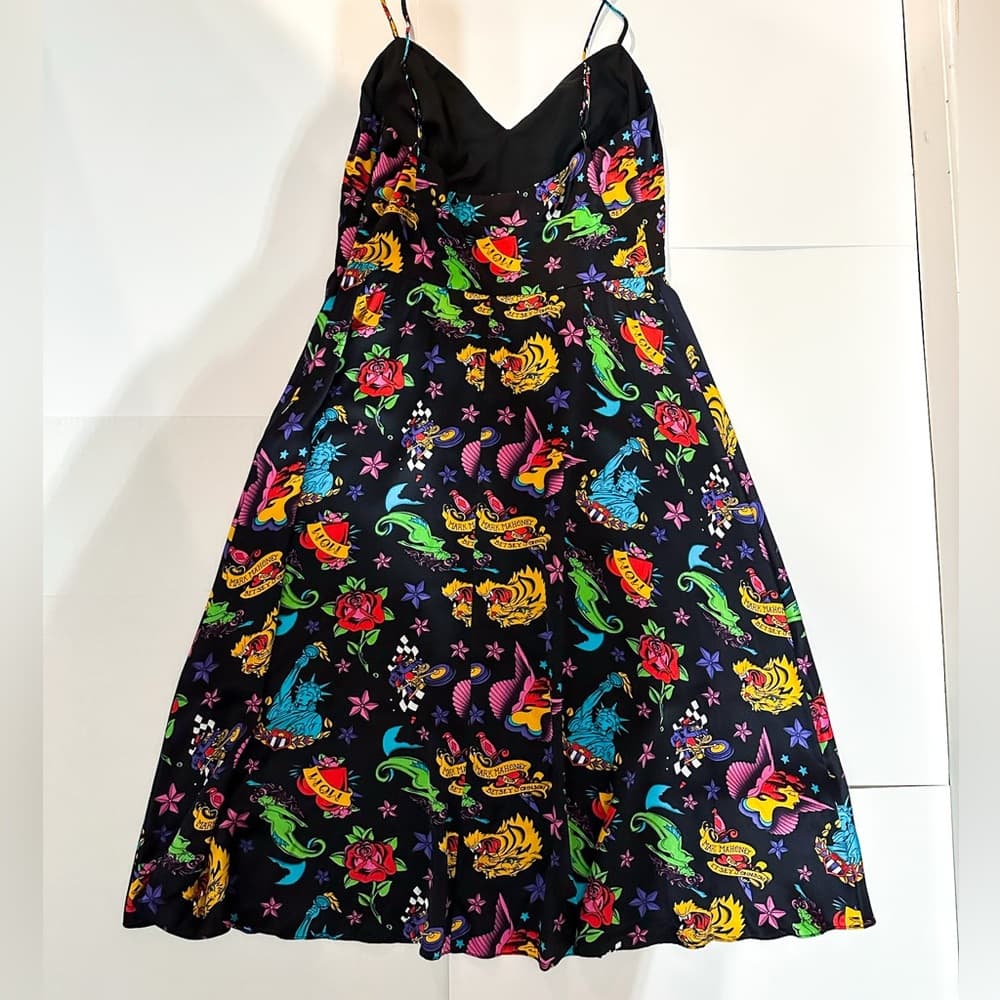 Betsey Johnson x Mark Mahoney Vintage Sailor Tattoo Print Silk Dress Y2K Size 10 - Thumbnail 6