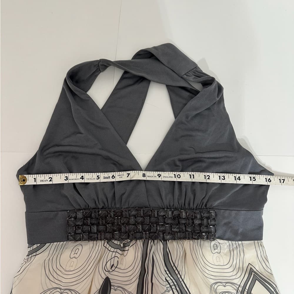 Erato Gray & Ivory Halter Dress Beaded Waist Boho Print (possibly Size 8) - Thumbnail 9