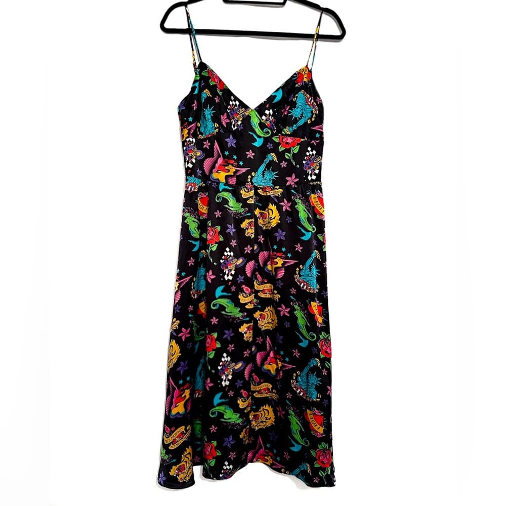 Betsey Johnson x Mark Mahoney Vintage Sailor Tattoo Print Silk Dress Y2K Size 10 - Thumbnail 2