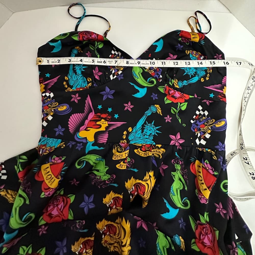 Betsey Johnson x Mark Mahoney Vintage Sailor Tattoo Print Silk Dress Y2K Size 10 - Thumbnail 7