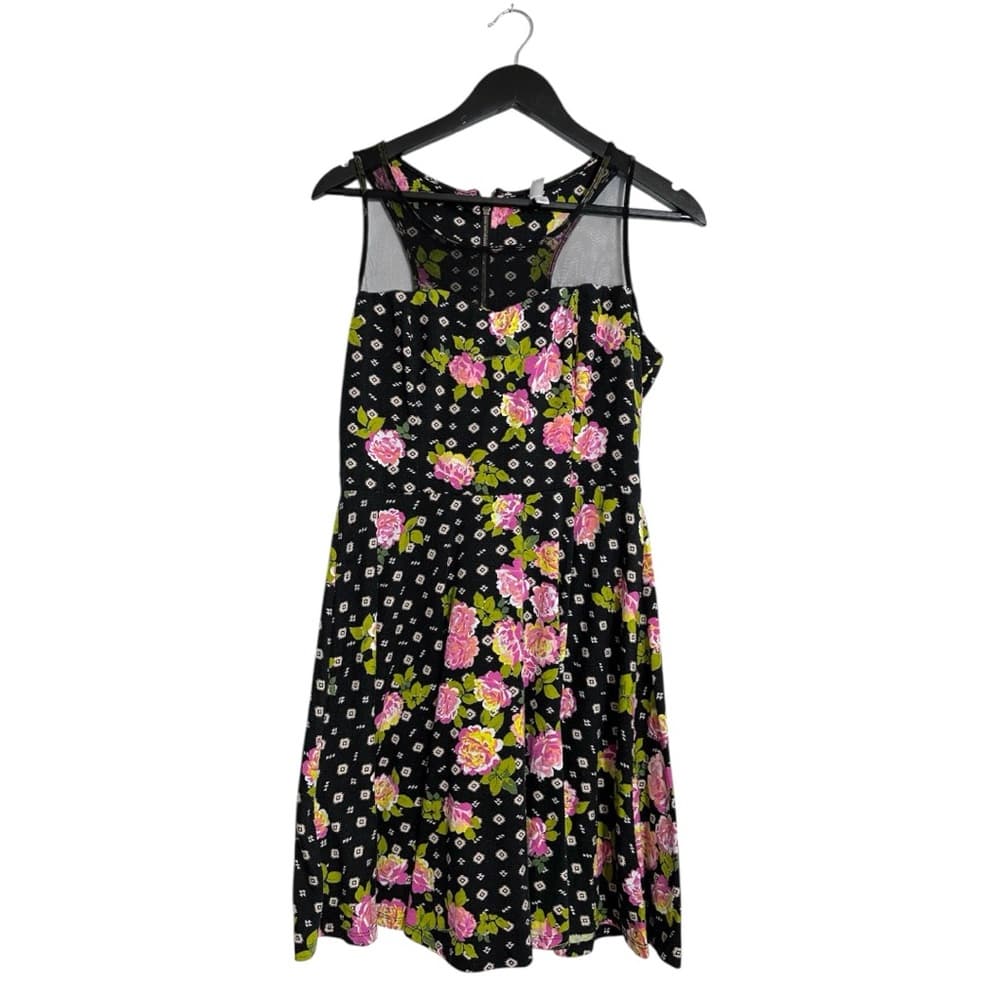 Xhilaration Black Floral Mesh Panel Fit Flare Dress Size Large Rocker Chic - Thumbnail 7
