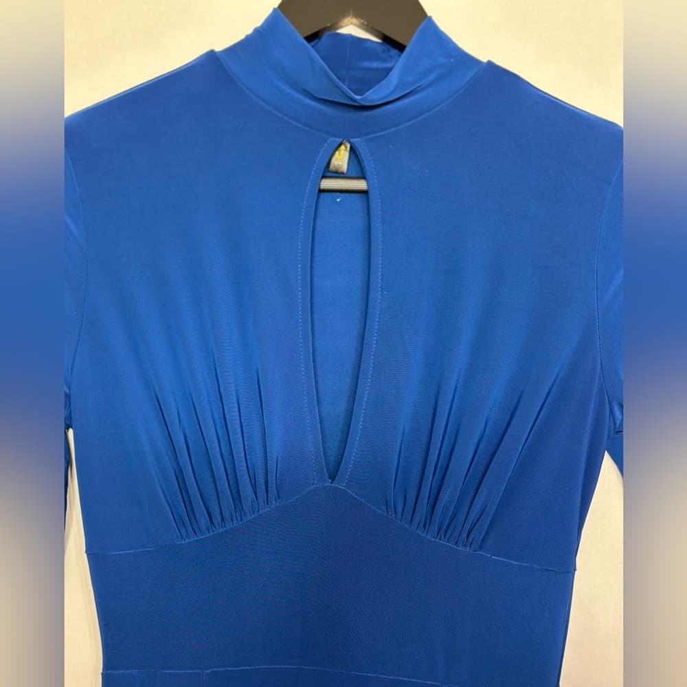 J USA Blue Long Sleeve Keyhole Mock Neck Side Slit Maxi Dress Vintage Medium - Thumbnail 12