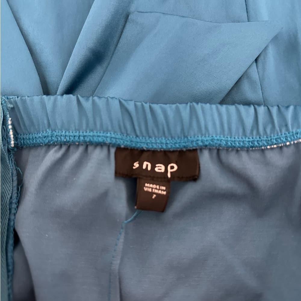 Snap Teal Blue Satin Halter Cocktail Dress Open Back Party Mini Size 7 Juniors - Thumbnail 6
