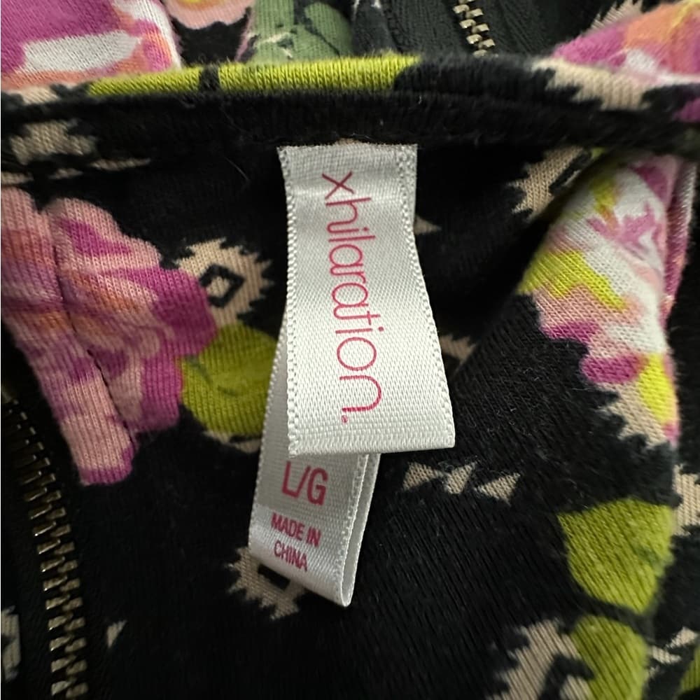 Xhilaration Black Floral Mesh Panel Fit Flare Dress Size Large Rocker Chic - Thumbnail 5