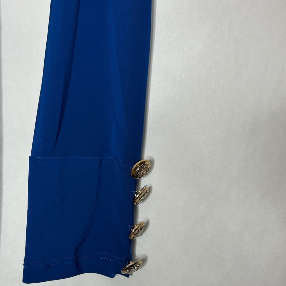 J USA Blue Long Sleeve Keyhole Mock Neck Side Slit Maxi Dress Vintage Medium - Thumbnail 5