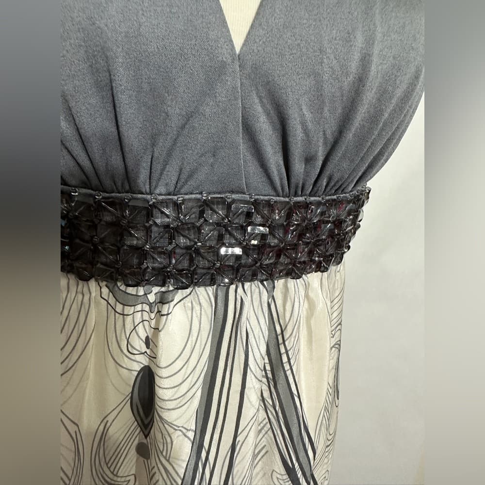 Erato Gray & Ivory Halter Dress Beaded Waist Boho Print (possibly Size 8) - Thumbnail 2