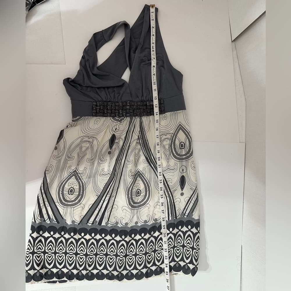 Erato Gray & Ivory Halter Dress Beaded Waist Boho Print (possibly Size 8) - Thumbnail 7