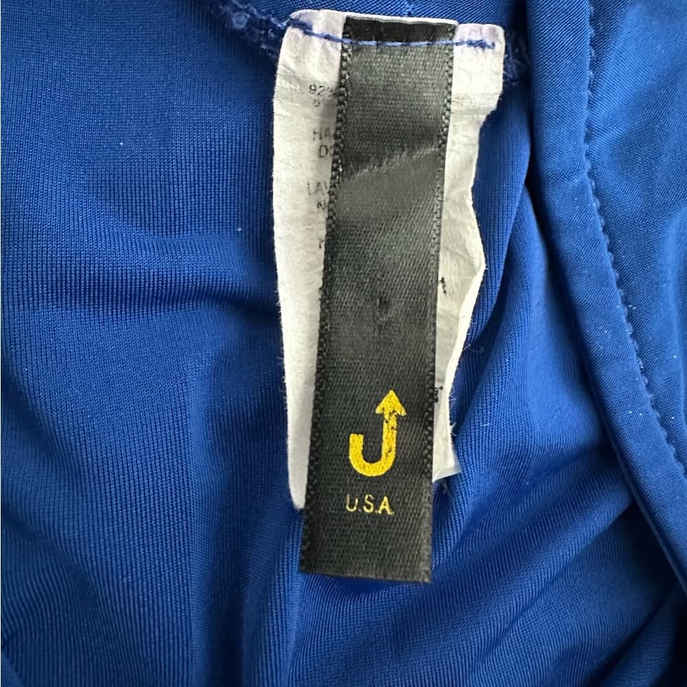 J USA Blue Long Sleeve Keyhole Mock Neck Side Slit Maxi Dress Vintage Medium - Thumbnail 14