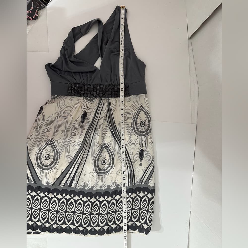 Erato Gray & Ivory Halter Dress Beaded Waist Boho Print (possibly Size 8) - Thumbnail 11