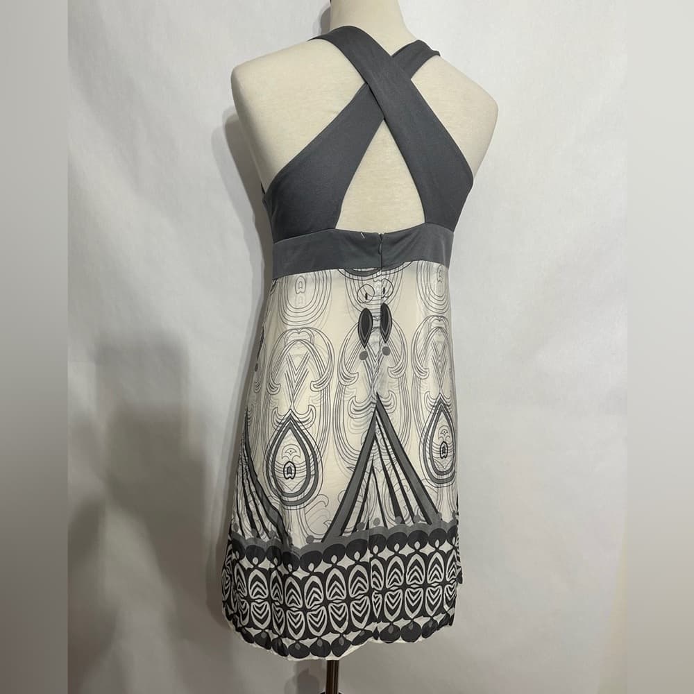 Erato Gray & Ivory Halter Dress Beaded Waist Boho Print (possibly Size 8) - Thumbnail 3