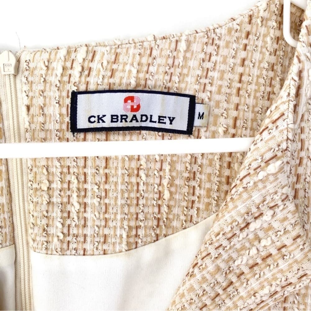 CK Bradley "Hazel" Tweed V-Neck Shift Dress Gold Threading Medium Quiet Luxury - Thumbnail 7