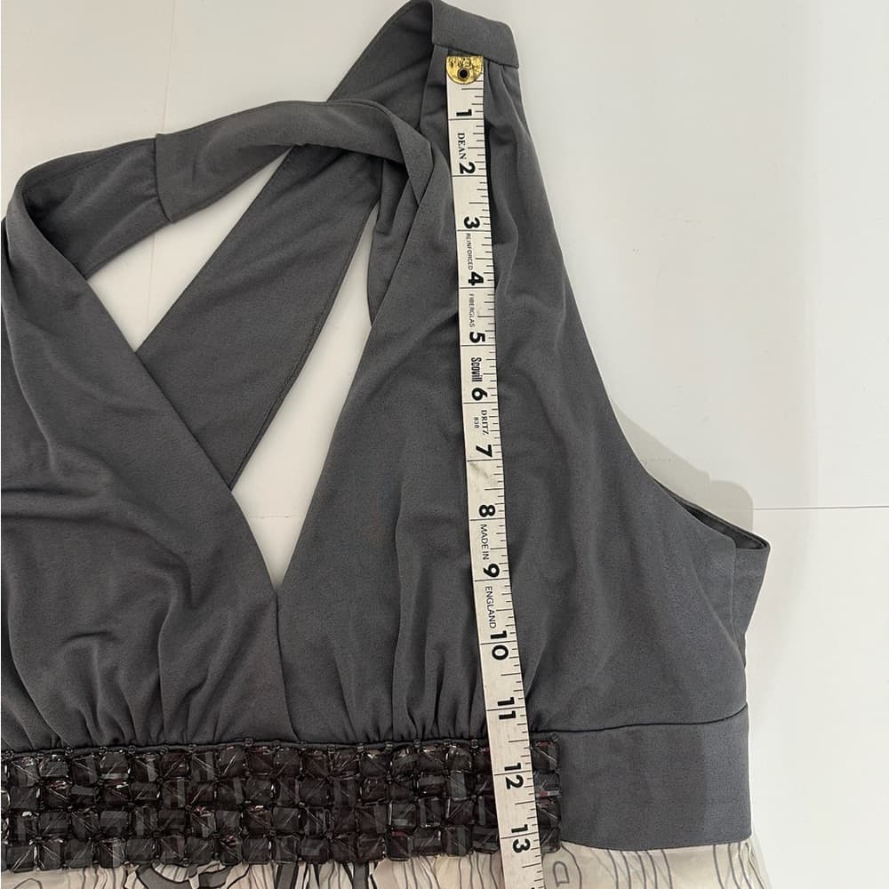 Erato Gray & Ivory Halter Dress Beaded Waist Boho Print (possibly Size 8) - Thumbnail 8