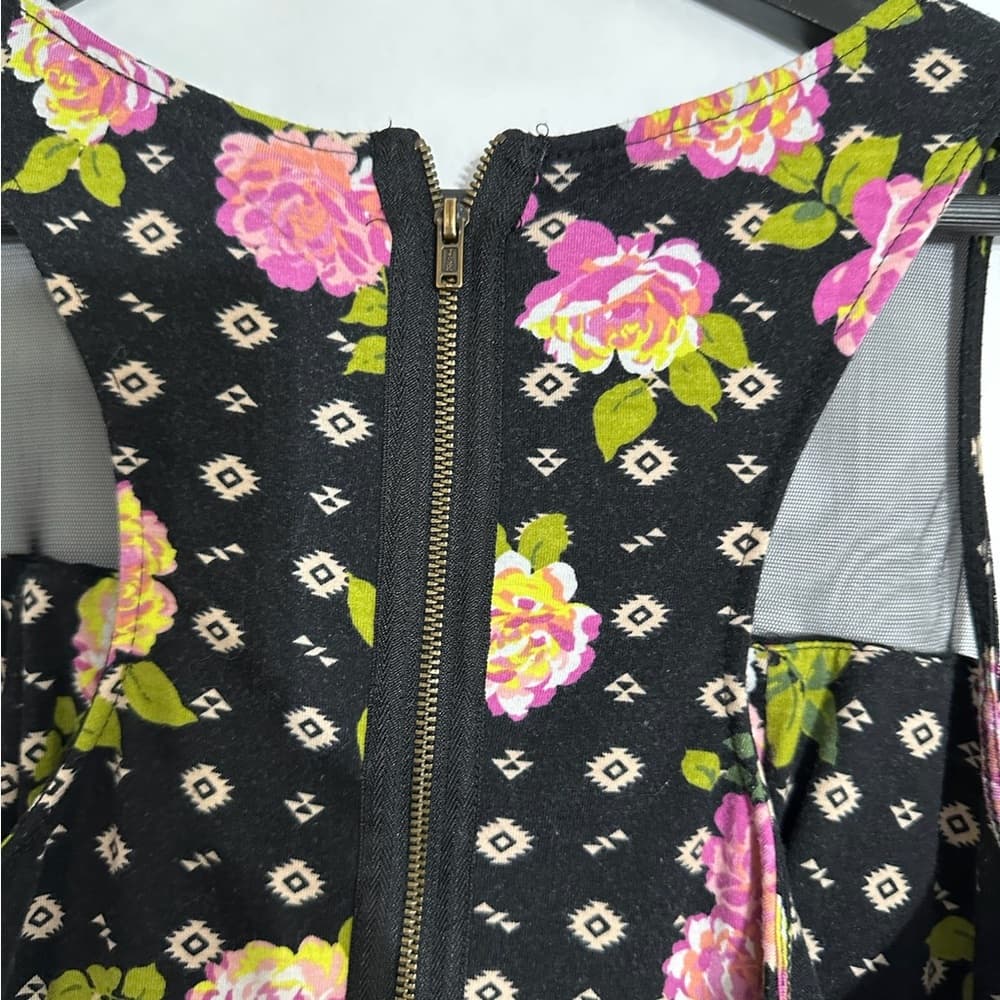 Xhilaration Black Floral Mesh Panel Fit Flare Dress Size Large Rocker Chic - Thumbnail 4