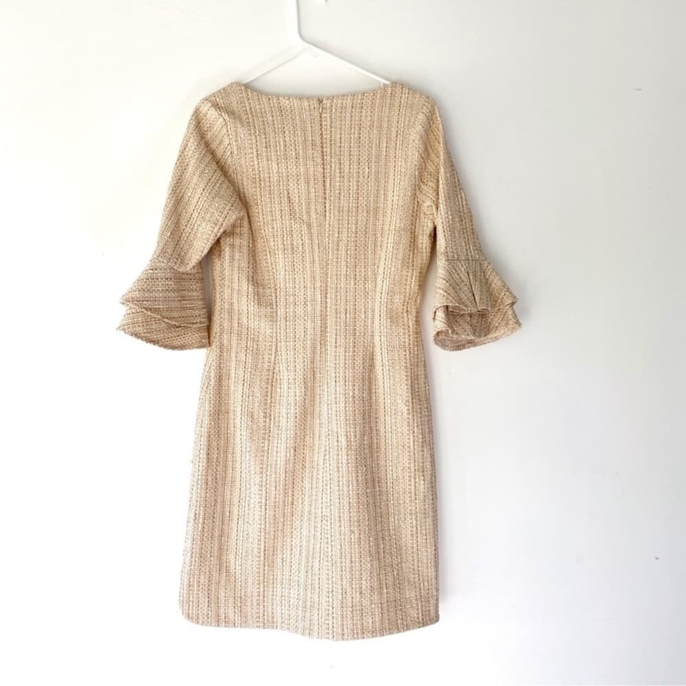 CK Bradley "Hazel" Tweed V-Neck Shift Dress Gold Threading Medium Quiet Luxury - Thumbnail 8