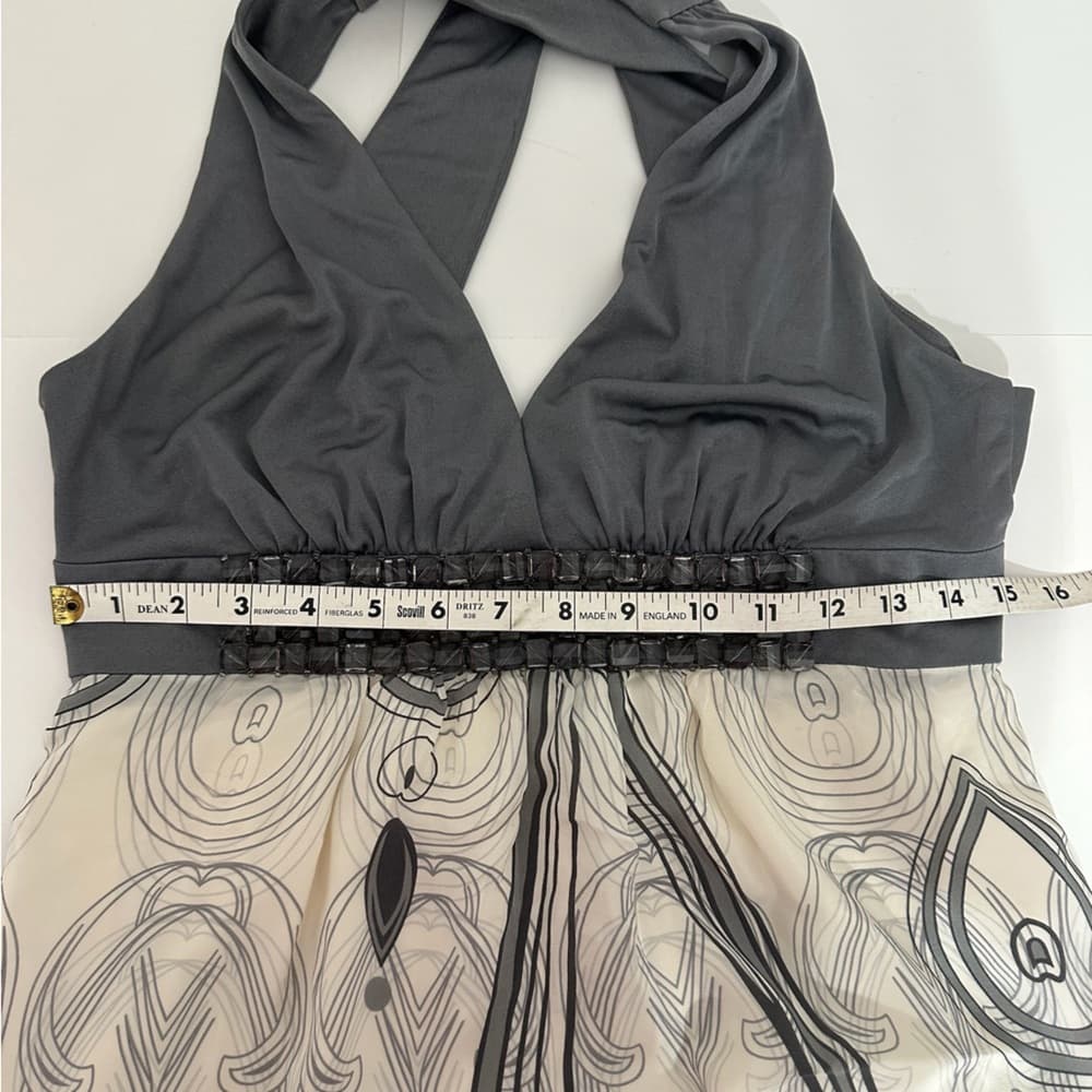 Erato Gray & Ivory Halter Dress Beaded Waist Boho Print (possibly Size 8) - Thumbnail 10