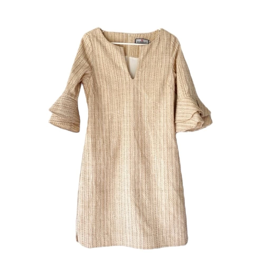 CK Bradley "Hazel" Tweed V-Neck Shift Dress Gold Threading Medium Quiet Luxury - Thumbnail 3