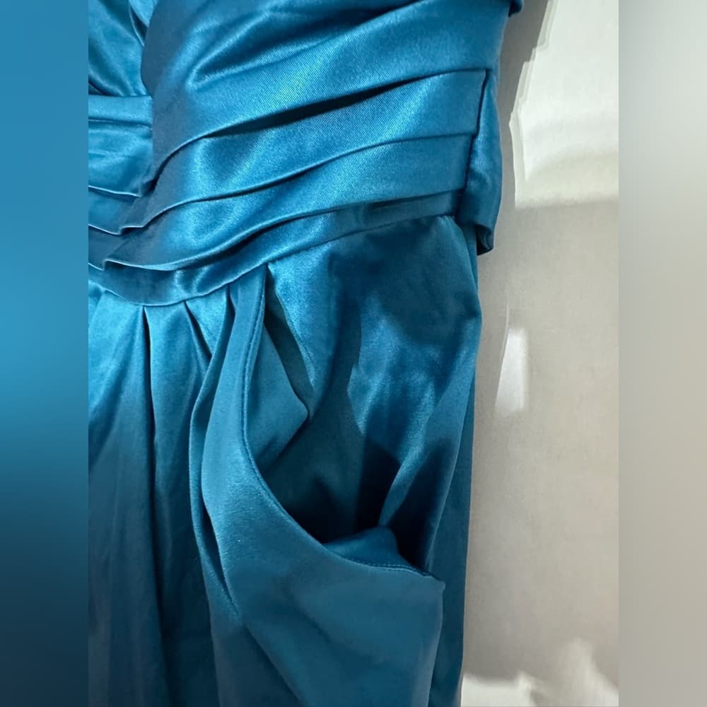 Snap Teal Blue Satin Halter Cocktail Dress Open Back Party Mini Size 7 Juniors - Thumbnail 3