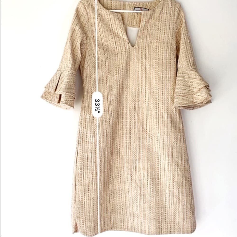 CK Bradley "Hazel" Tweed V-Neck Shift Dress Gold Threading Medium Quiet Luxury - Thumbnail 12