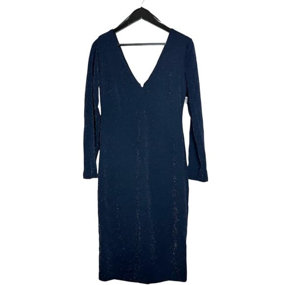 NWT Premier Amour Navy Sparkle Dress Zip Bodycon Long Sleeve Size 10 Minimalist - Thumbnail 13