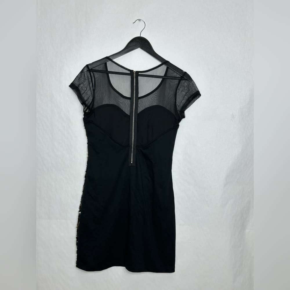 Belle du Jour Black Sequin Mesh Illusion Sweetheart Mini Dress Medium Cocktail - Thumbnail 6