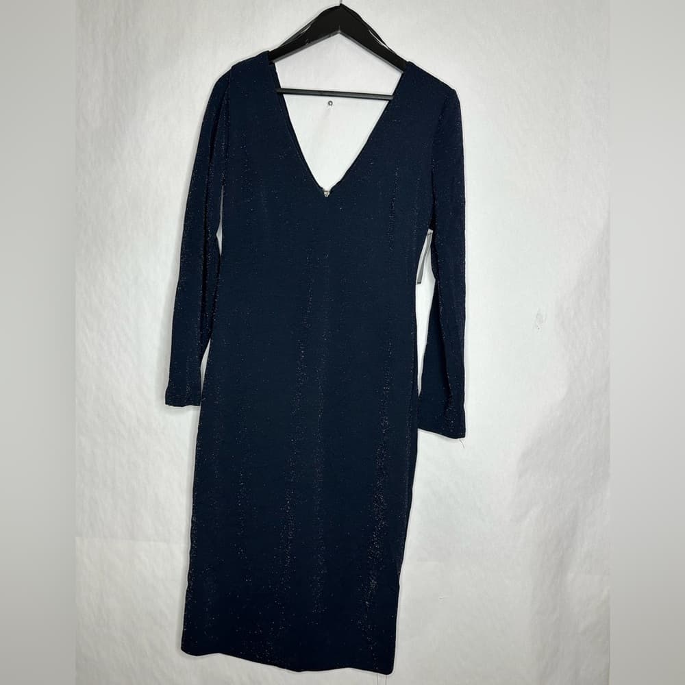 NWT Premier Amour Navy Sparkle Dress Zip Bodycon Long Sleeve Size 10 Minimalist - Thumbnail 11