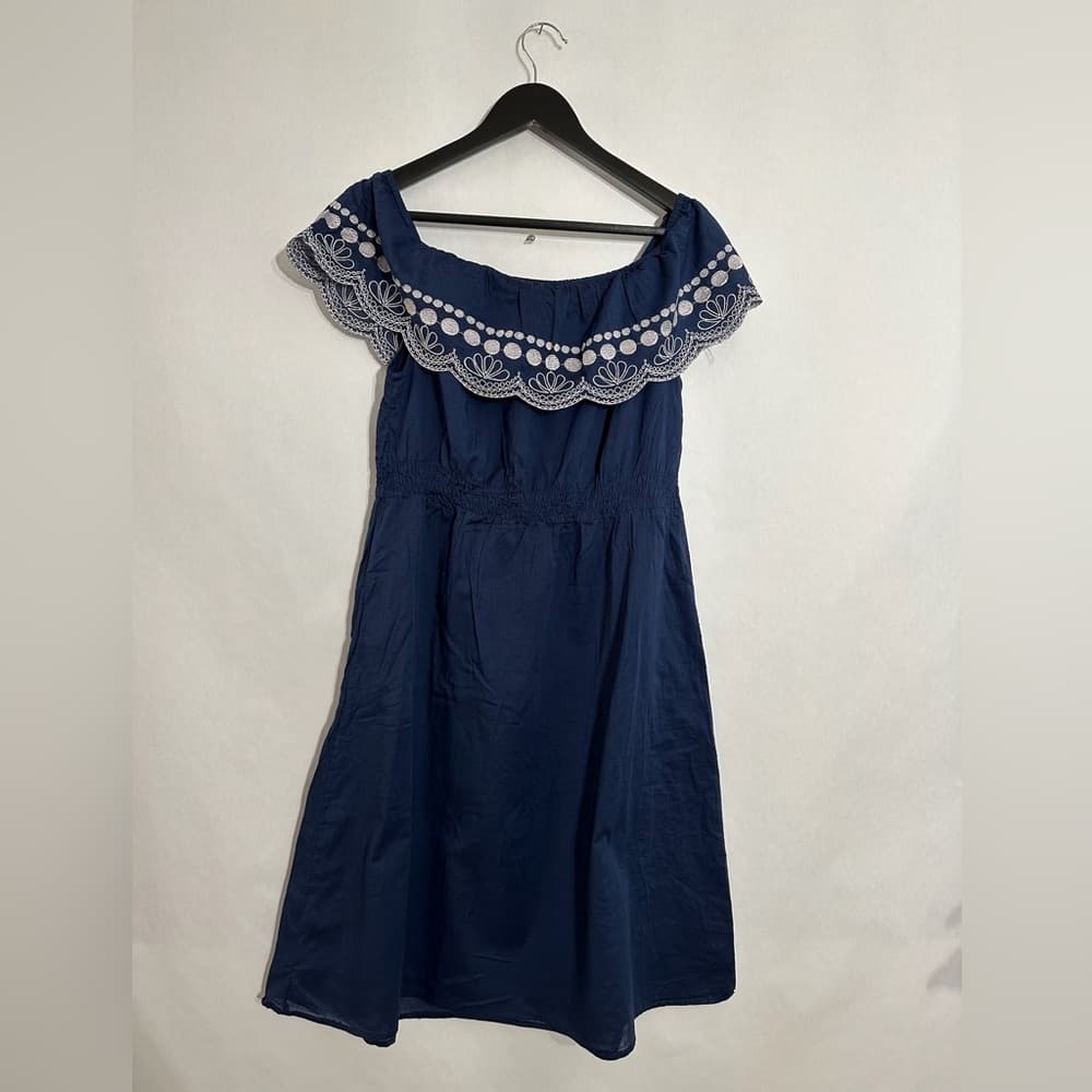 Calypso St. Barth for Target Navy Off Shoulder Embroidered Dress Large Coastal - Thumbnail 2
