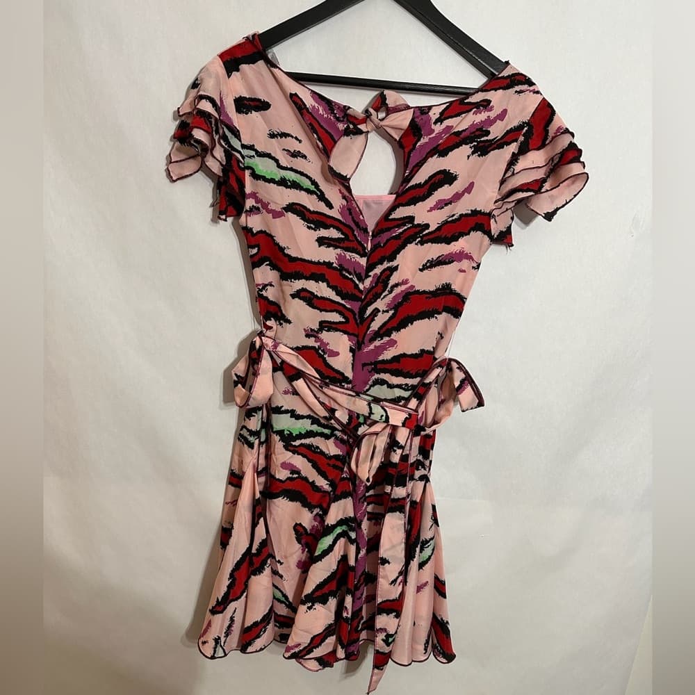 NWT Zac Posen Target Pink Tiger Zebra Print Ruffle Dress Size Medium Cocktail - Thumbnail 4