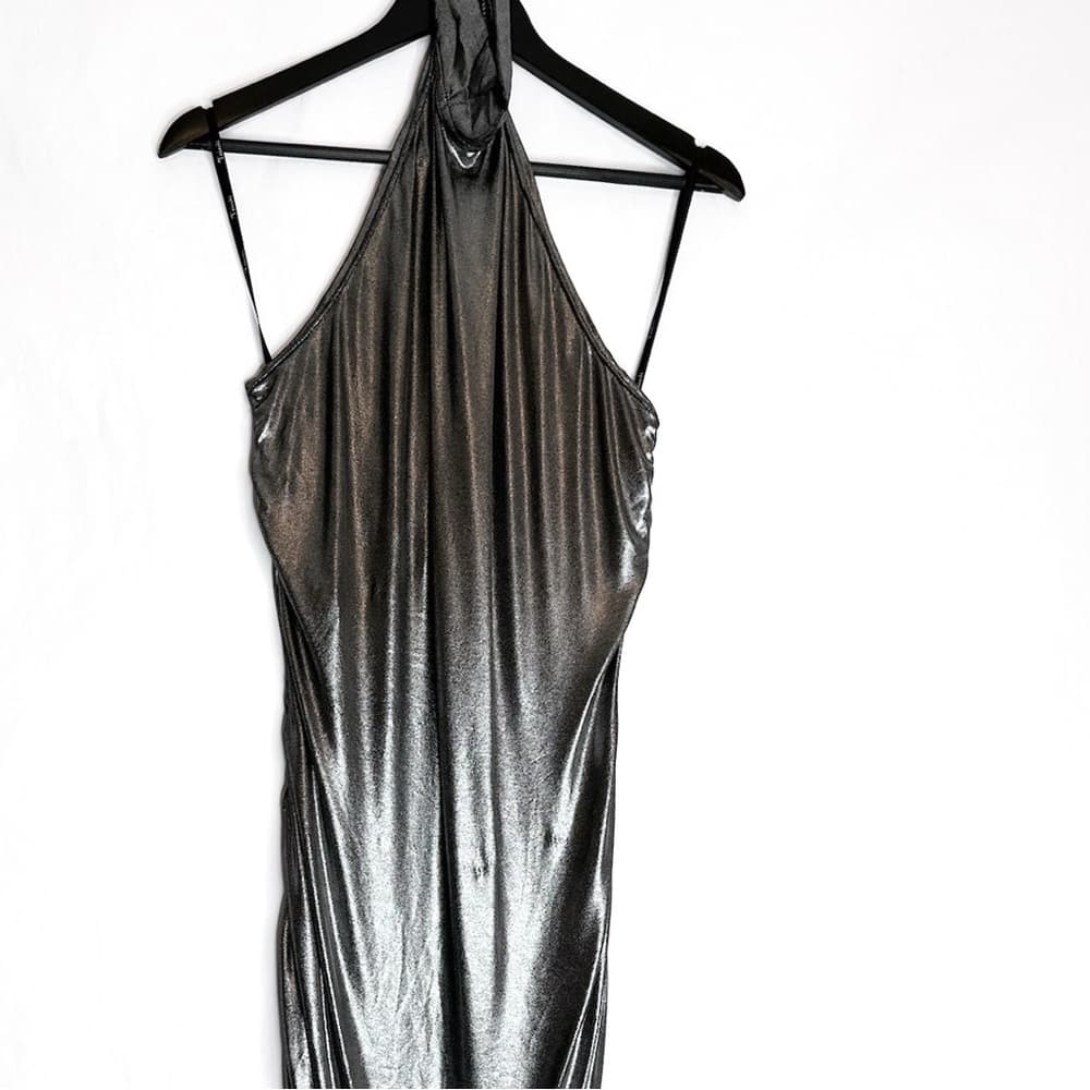 Tadashi Shoji Vintage Metallic Draped Halter Backless Dress Gown - Size Medium - Thumbnail 3