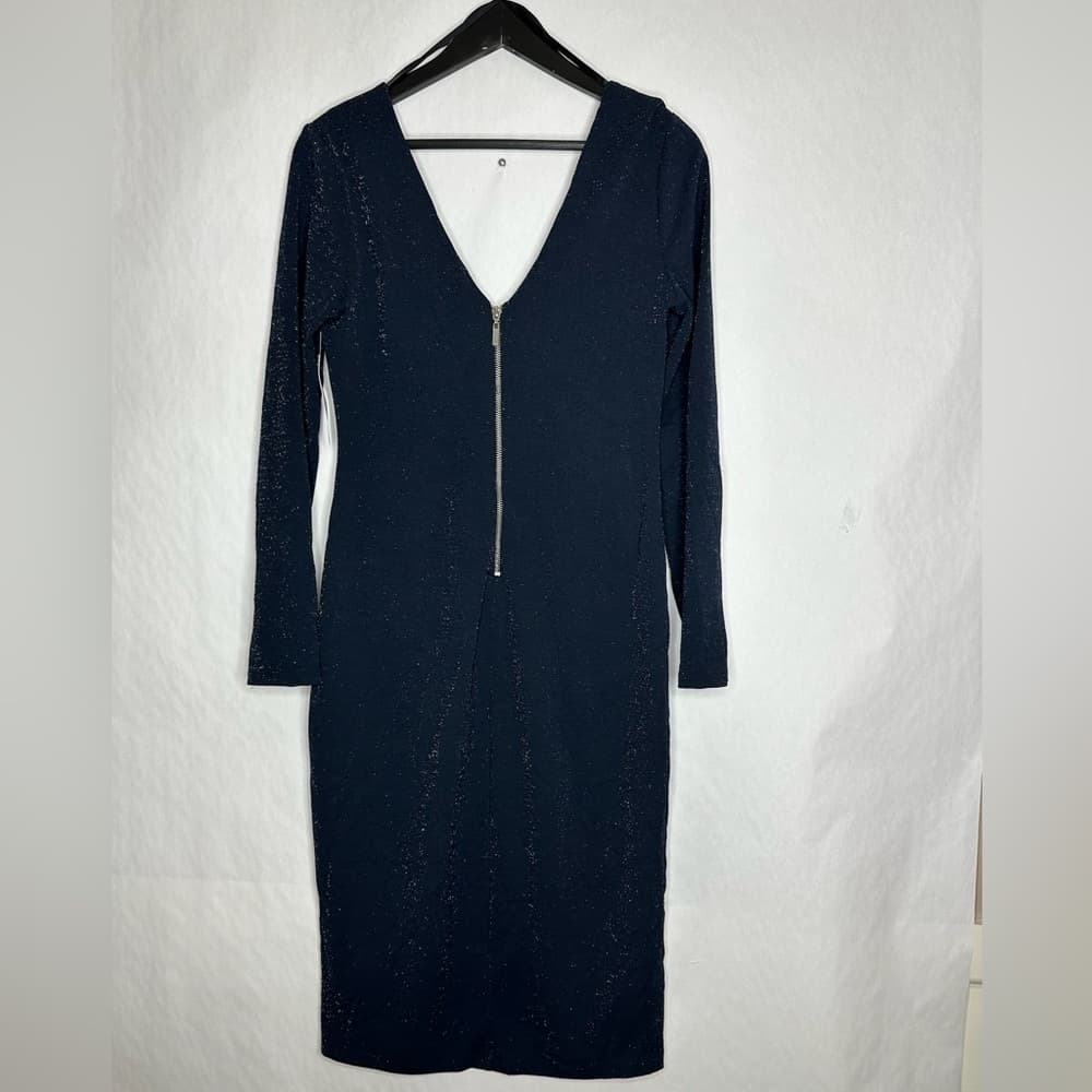 NWT Premier Amour Navy Sparkle Dress Zip Bodycon Long Sleeve Size 10 Minimalist - Thumbnail 7