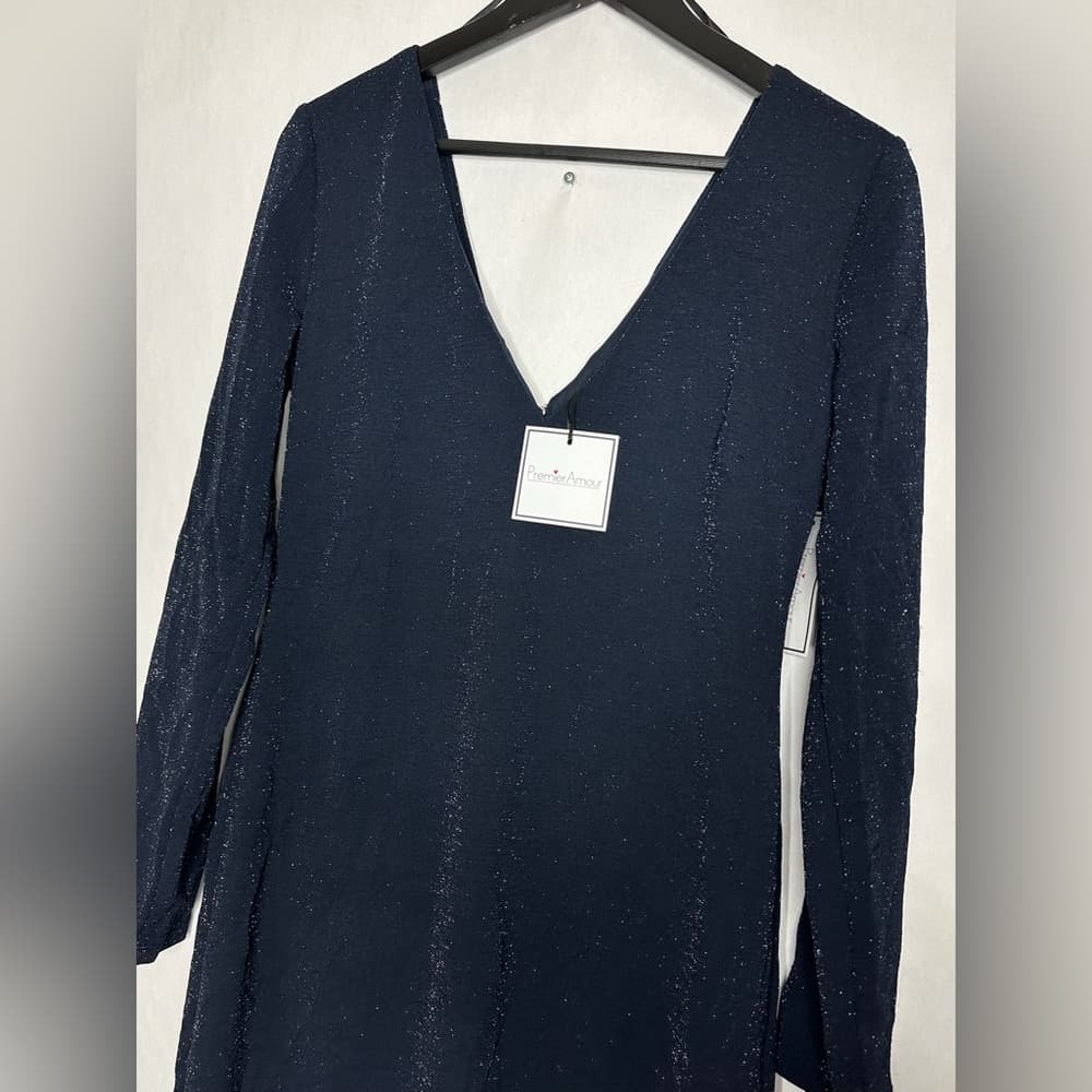 NWT Premier Amour Navy Sparkle Dress Zip Bodycon Long Sleeve Size 10 Minimalist - Thumbnail 6